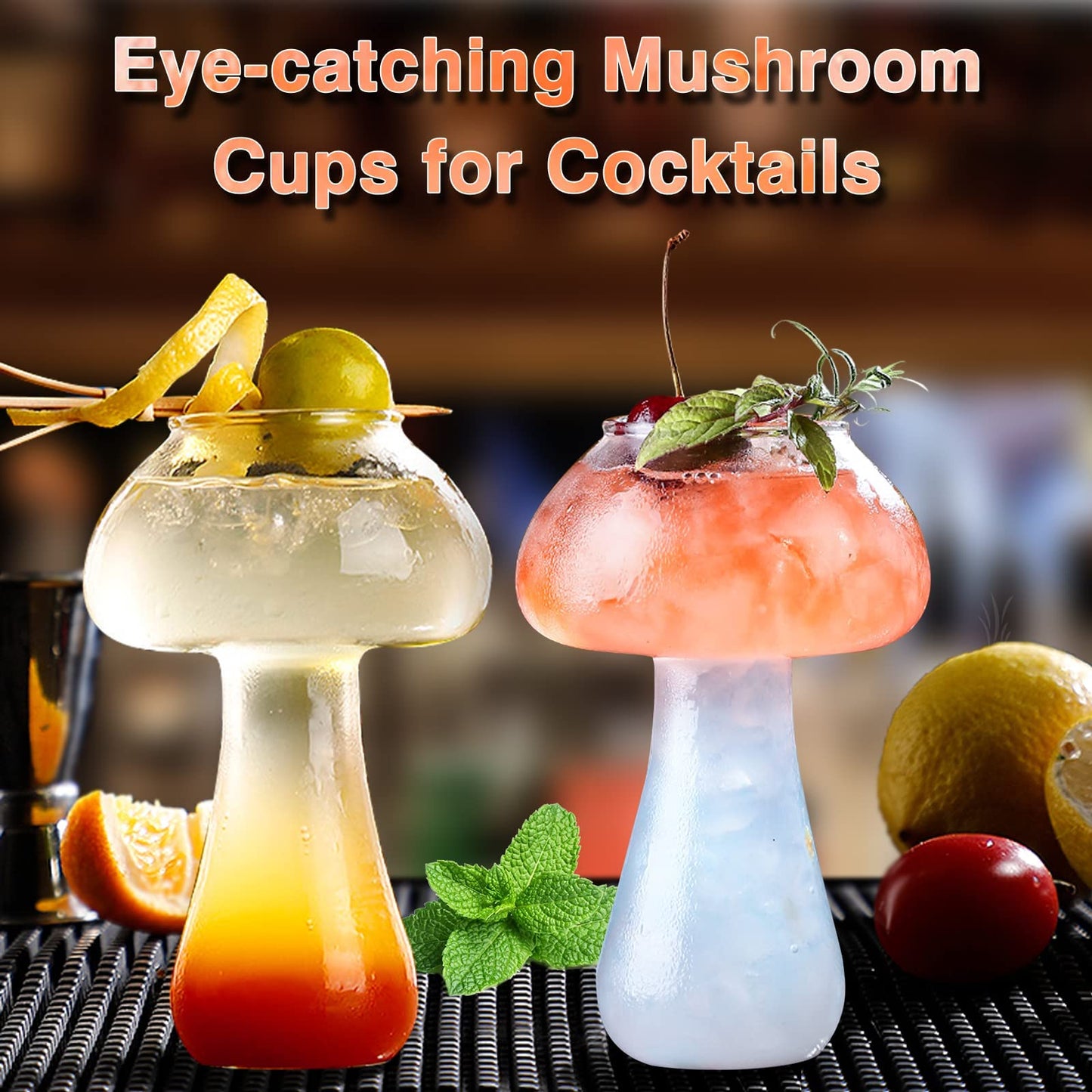 Creative Mushroom Shaped Cocktail Drinks Glass Cup Set of 2