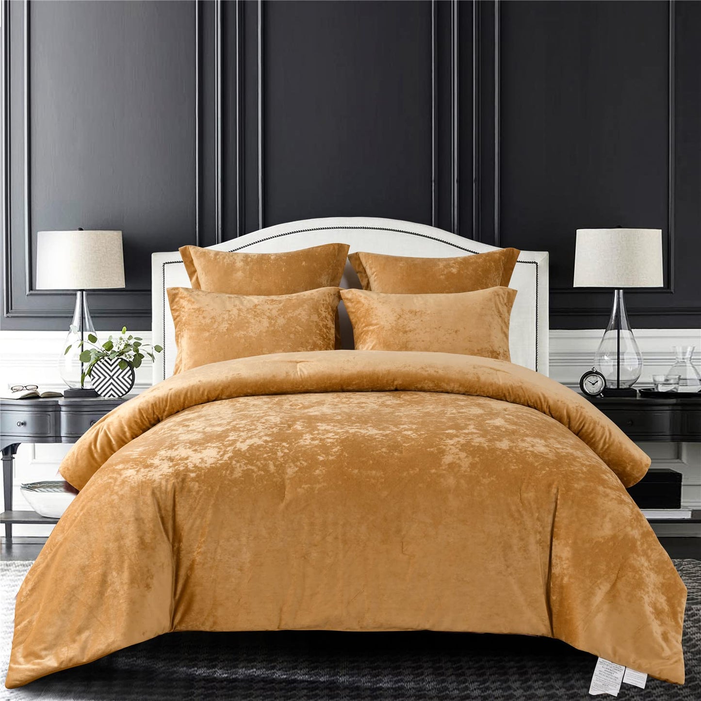 Distressed Velvet Comforter Set Brushed Solid Microfiber Reverse