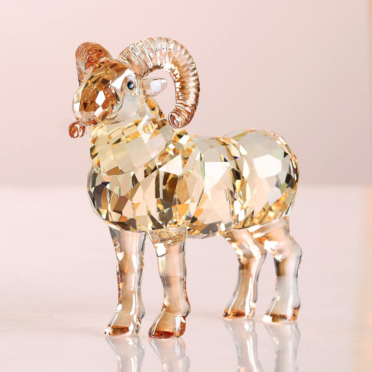 Crystal Goat Art Figurine Collection Table top Ornament Statue Home Decor (Gold)