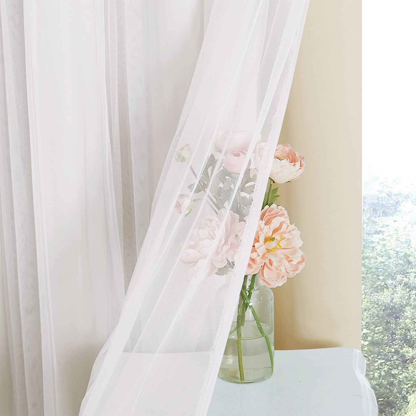 Double-Layered Curtains with Tie-Backs Sheer Drapes Light Blocking, 2 Pcs