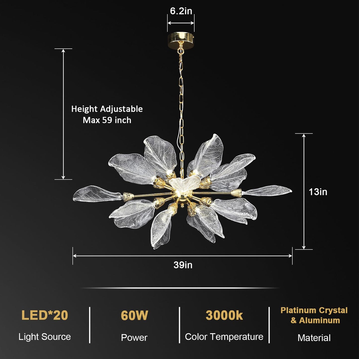 Leaf 39 inch Large Chandelier Dining Room Chandelier Over Table