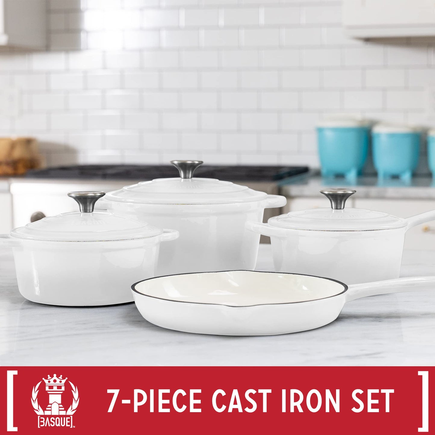 Enameled Cast Iron Cookware Set (Rouge Red), 7-Piece Set, Nonstick