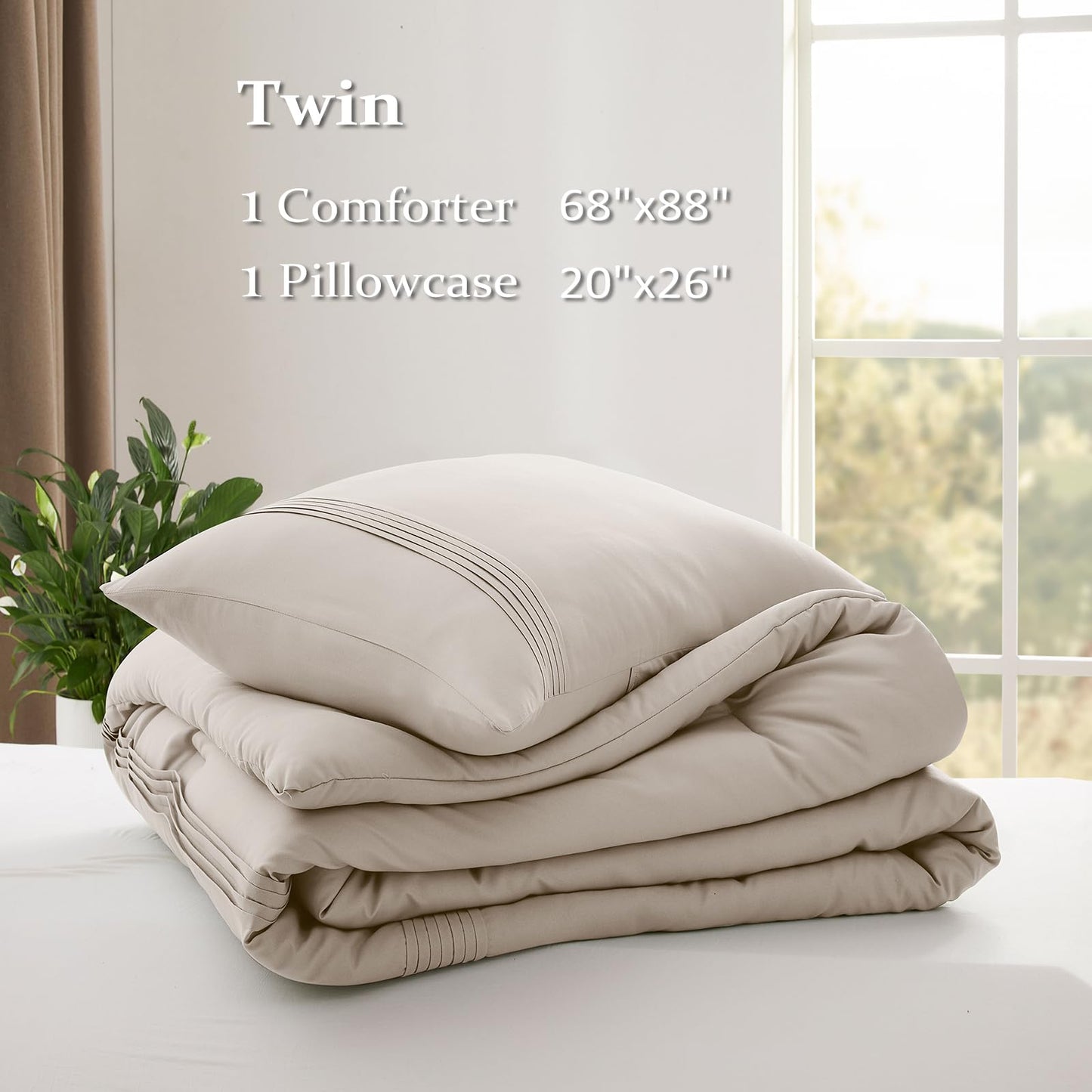 Lightweight Beige Comforter Set Queen Size, Fluffy Comforters