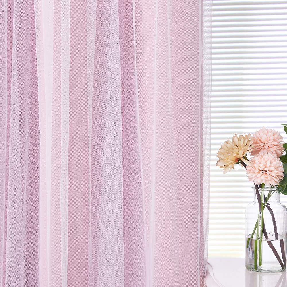 Double-Layered Curtains with Tie-Backs Sheer Drapes Light Blocking, 2 Pcs