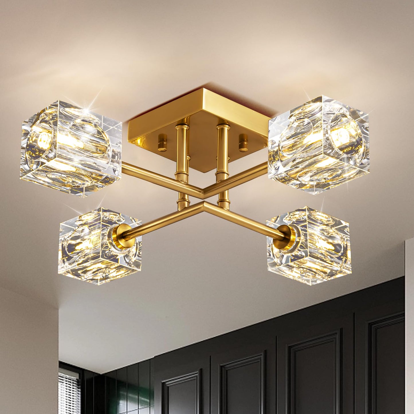 Semi Flush Mount Ceiling Light, Industrial Sputnik