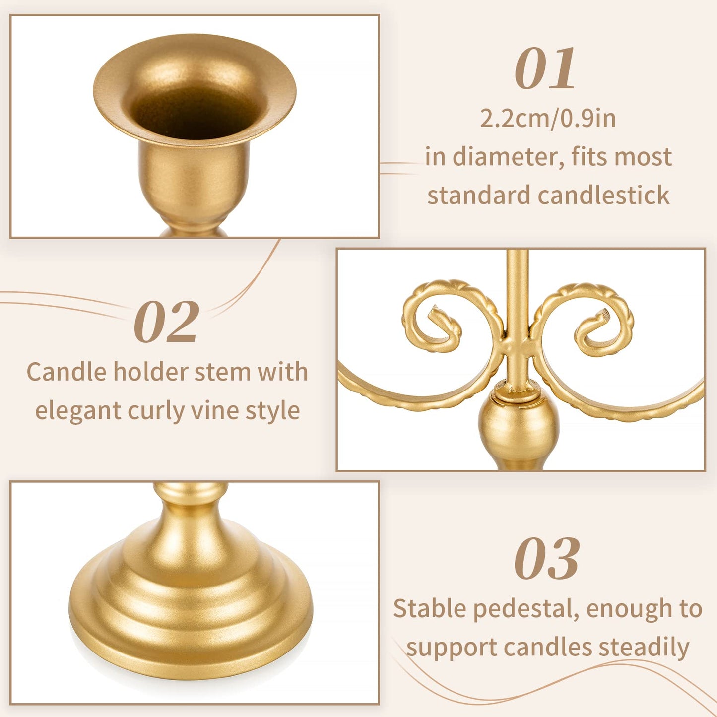 Gold Taper Candle Holder for Centerpiece - 3-candle Candlesticks Holder