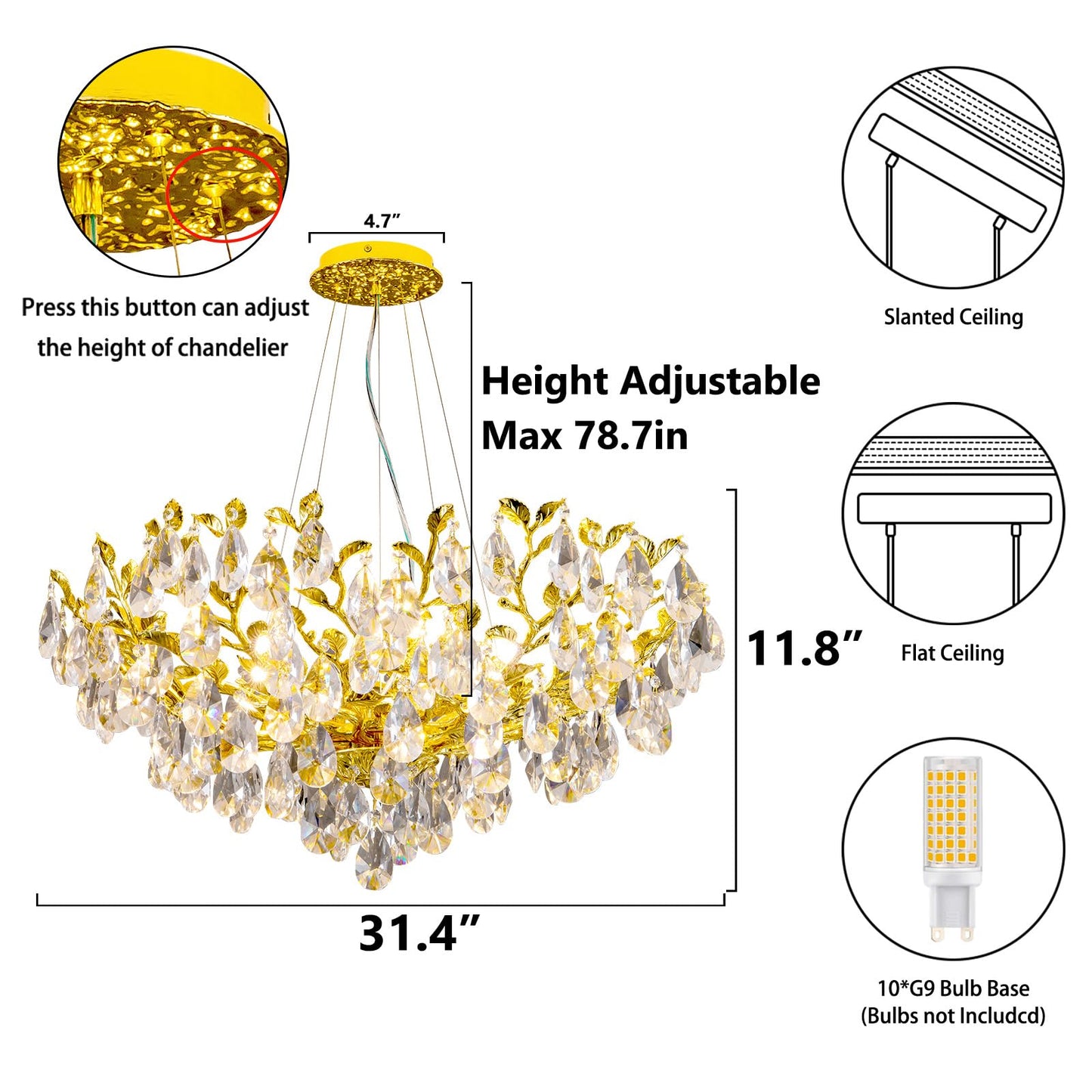 Modern Crystal Chandelier, Gold Pendant Flower Hanging Lighting