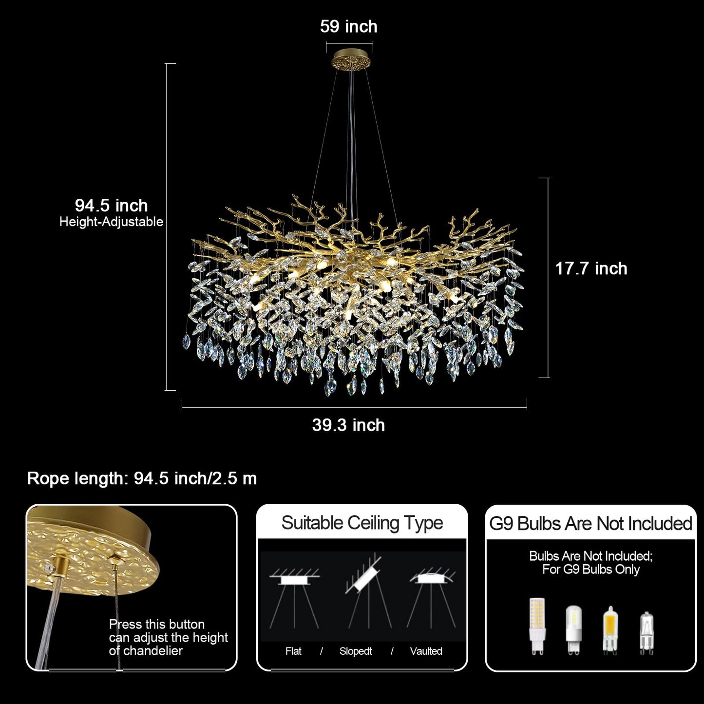 H134'' Modern Crystal Tree Branch Chandelier, Foyer High Ceiling Chandelier