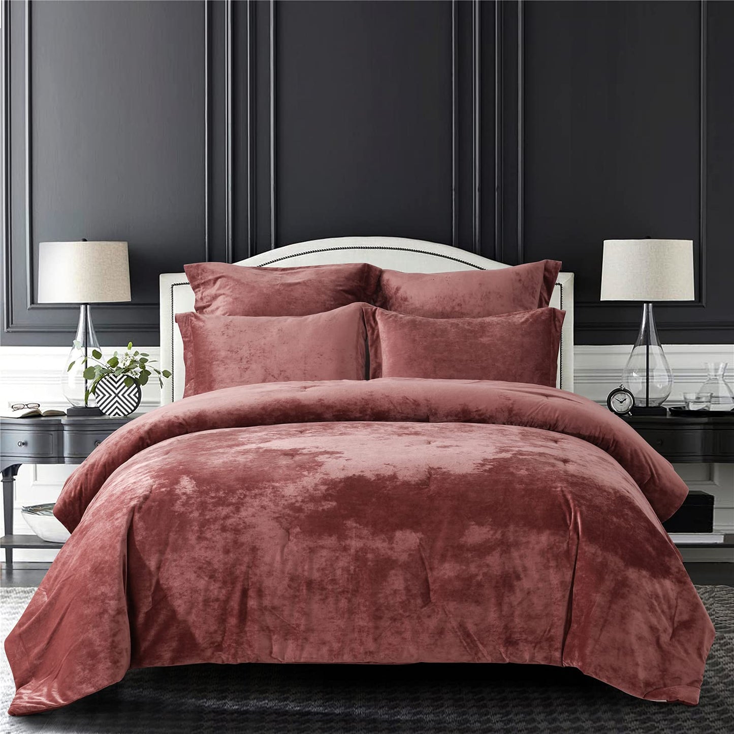 Distressed Velvet Comforter Set Brushed Solid Microfiber Reverse