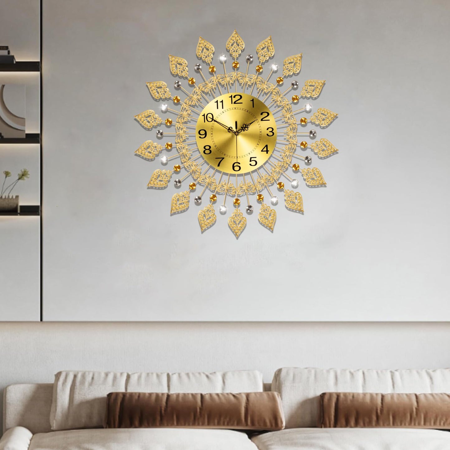 Large Wall Clock Battery Operated 24" Silent Non-Ticking Crystal Round Wall Decoration