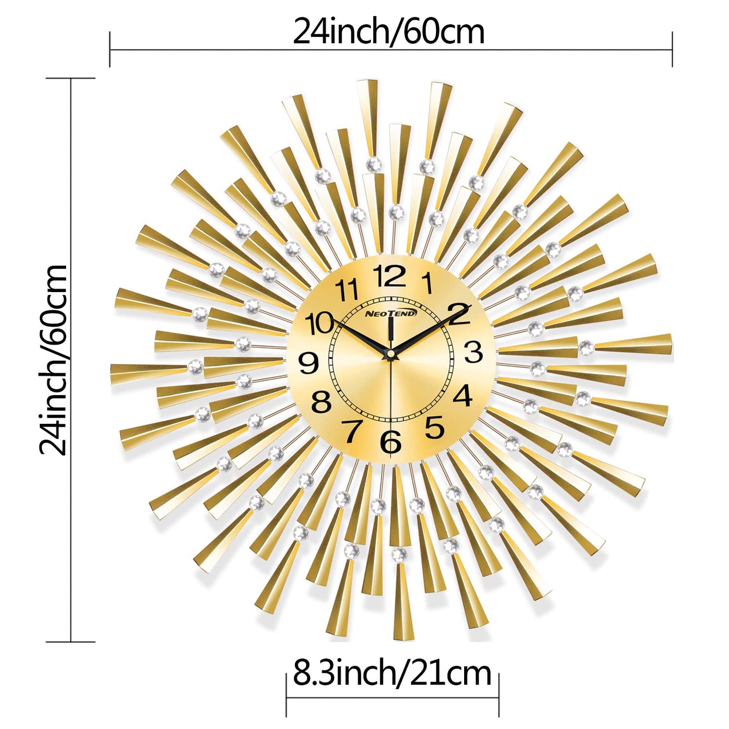 Large Wall Clock for Living Room Decor - Silent Battery Operated