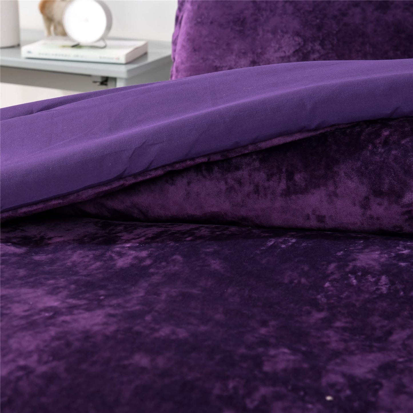 Distressed Velvet Comforter Set Brushed Solid Microfiber Reverse