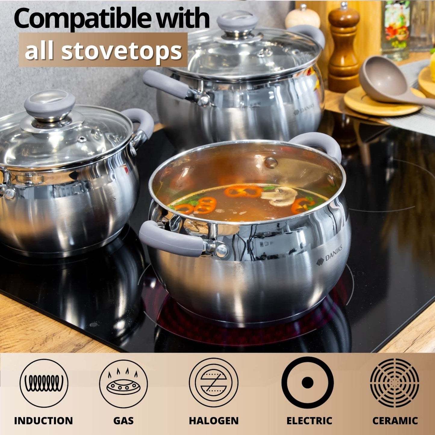 Modern Stainless Steel Kitchen Induction Pot Cookware Set | 10-Piece