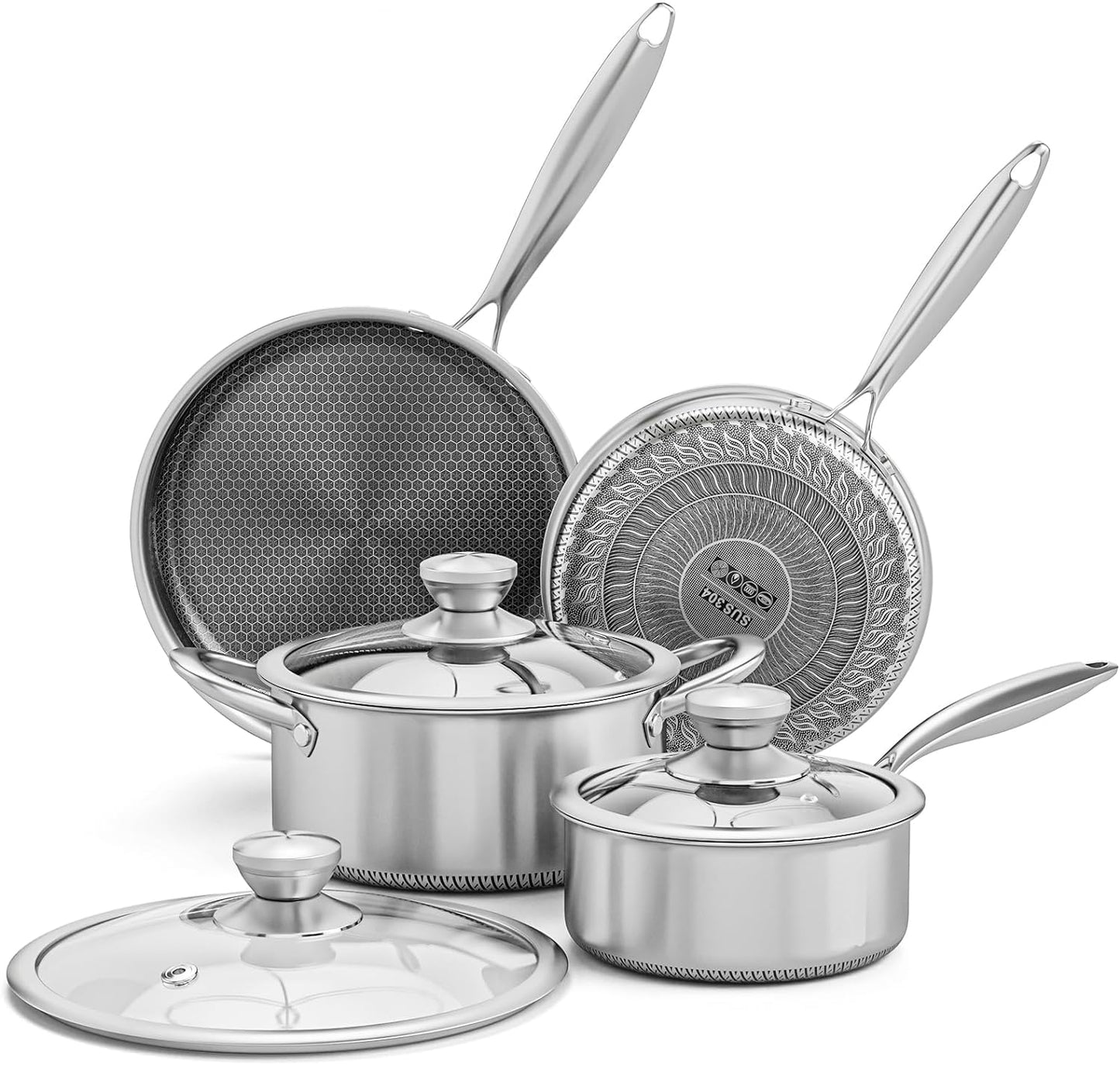 Nonstick Pots and Pans Set, Brown Granite Induction with Stay Handles