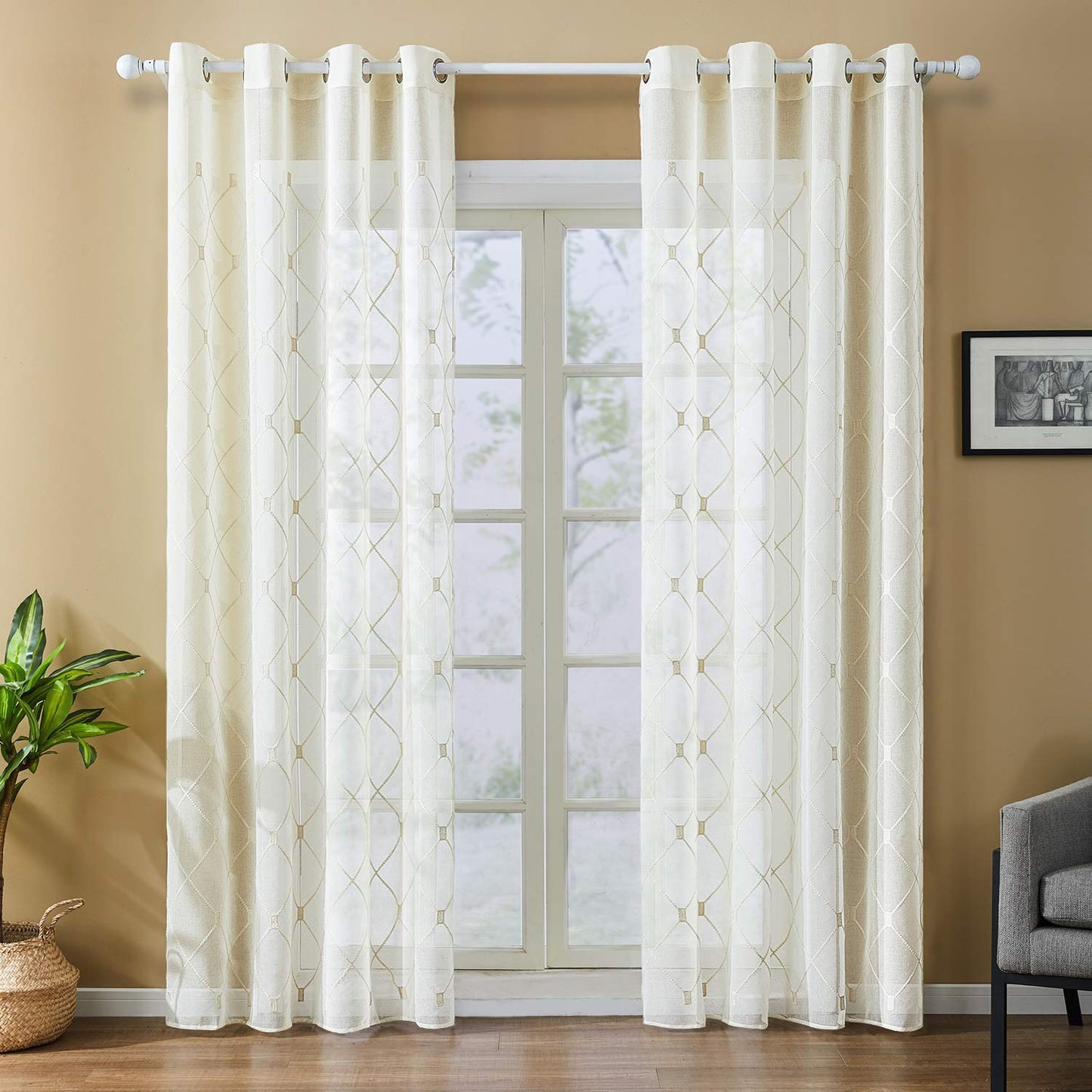 White Sheer Curtains 84 Inches Long for Living Room, 2 Panels Set