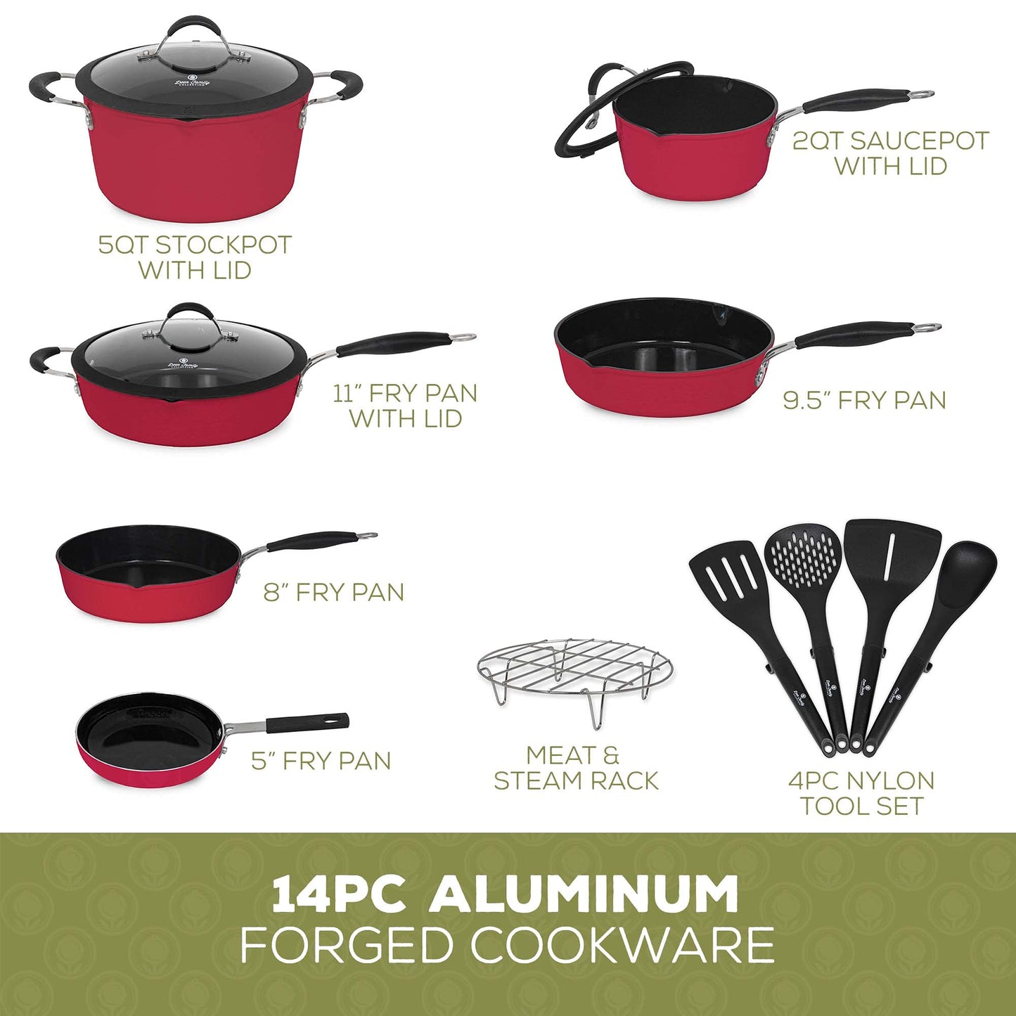 14-Piece Ceramic, Non-Stick Cookware Set, 100% PFOA-Free and Induction Ready