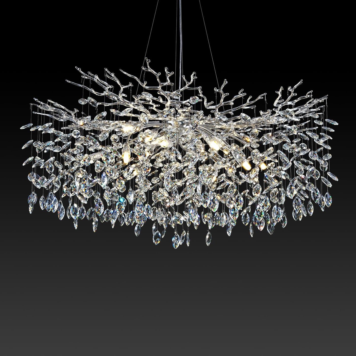 H134'' Modern Crystal Tree Branch Chandelier, Foyer High Ceiling Chandelier