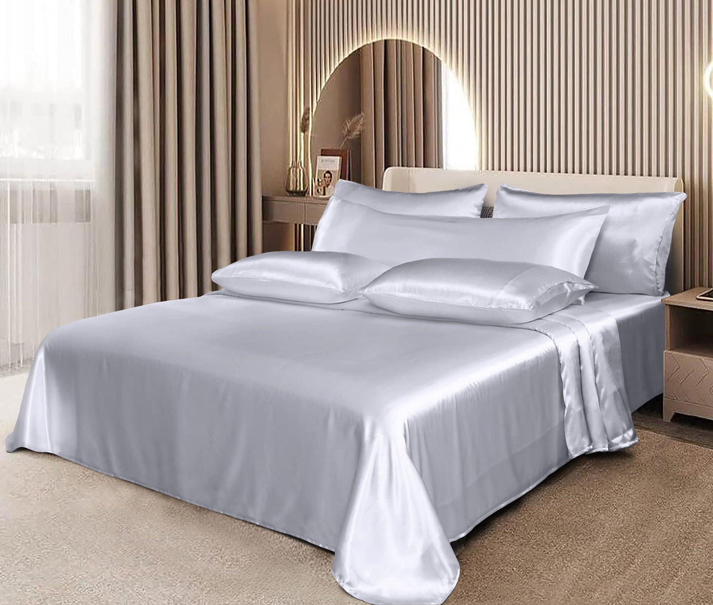 7pcs Satin Sheets Queen Size Bed Set Satin Sheet Set