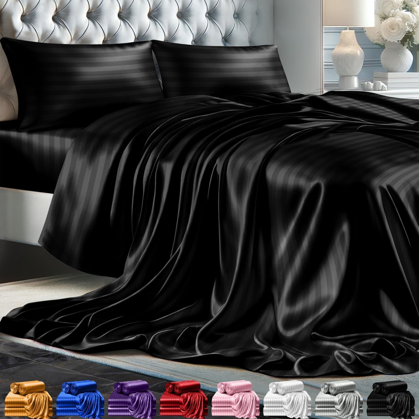 Queen Size Set 4 Pcs - Silky & Luxuriously Soft Satin Bed Sheets