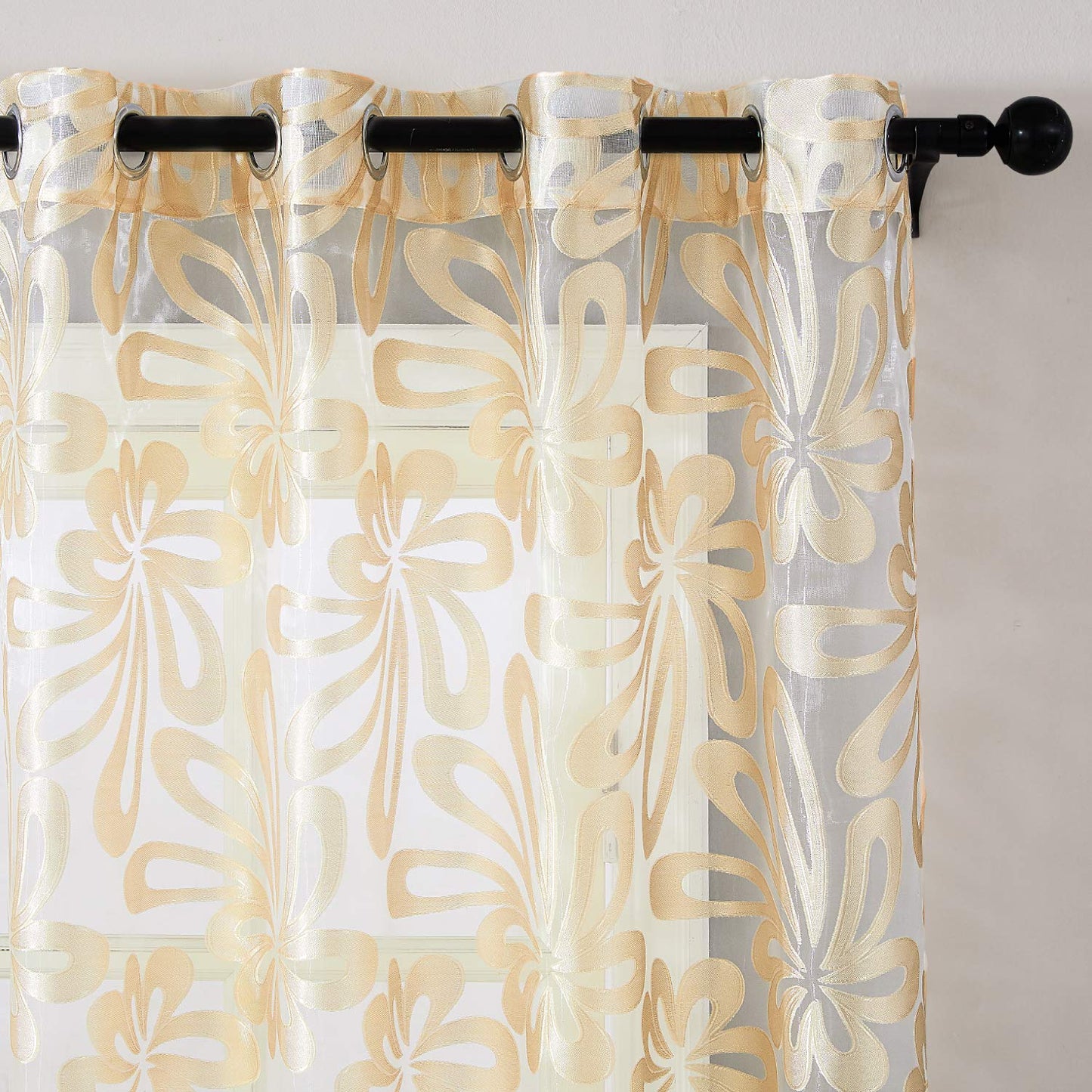 Floral Voile Sheer Curtains 84 Inches Long - Window Treatments 2 Panels