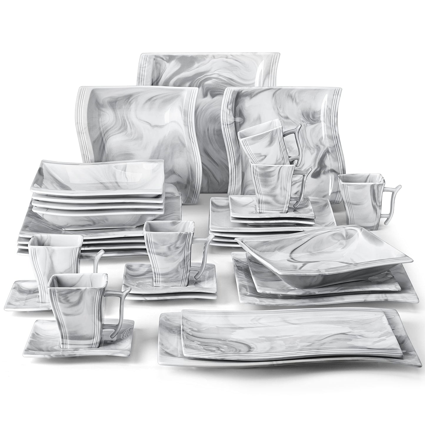 Dinnerware Sets, 12-Piece Porcelain Plates and Bowls Sets, Square Marble