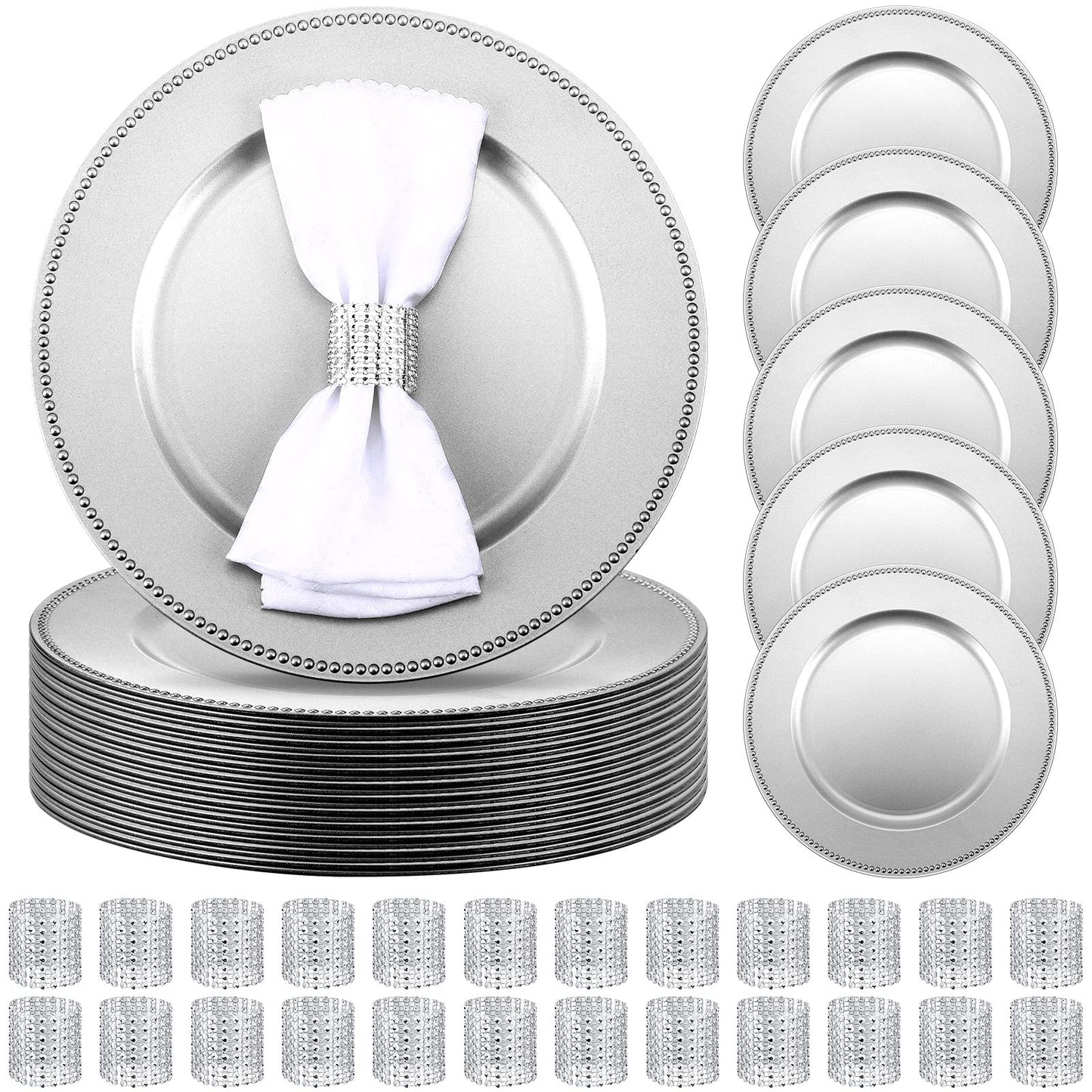 Charger Plates Set Bulk 24 Plastic Plate Chargers and 24 Napkin Rings