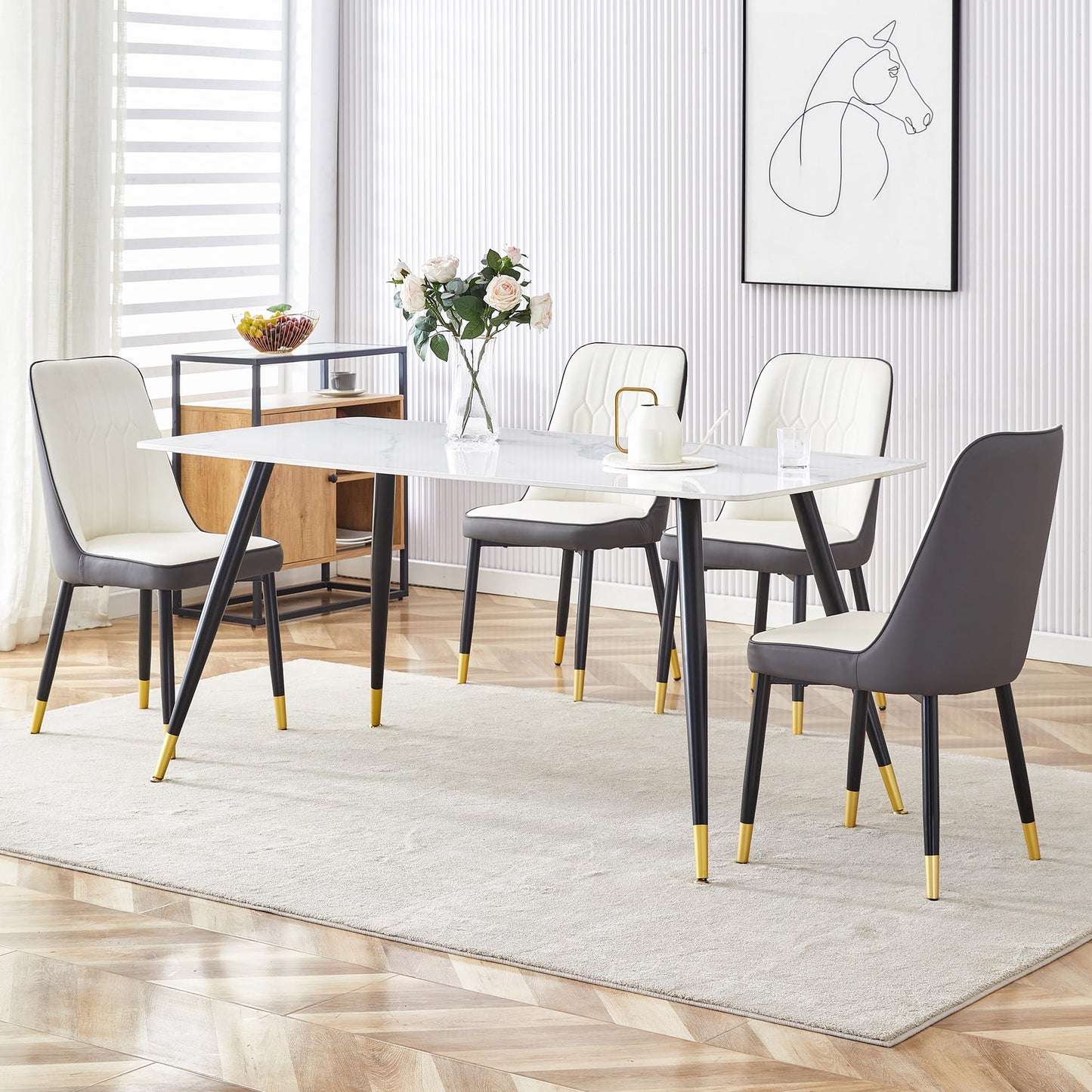 Dining Room Table Set for 4,Sintered Stone Kitchen Table Top and Modern Chairs