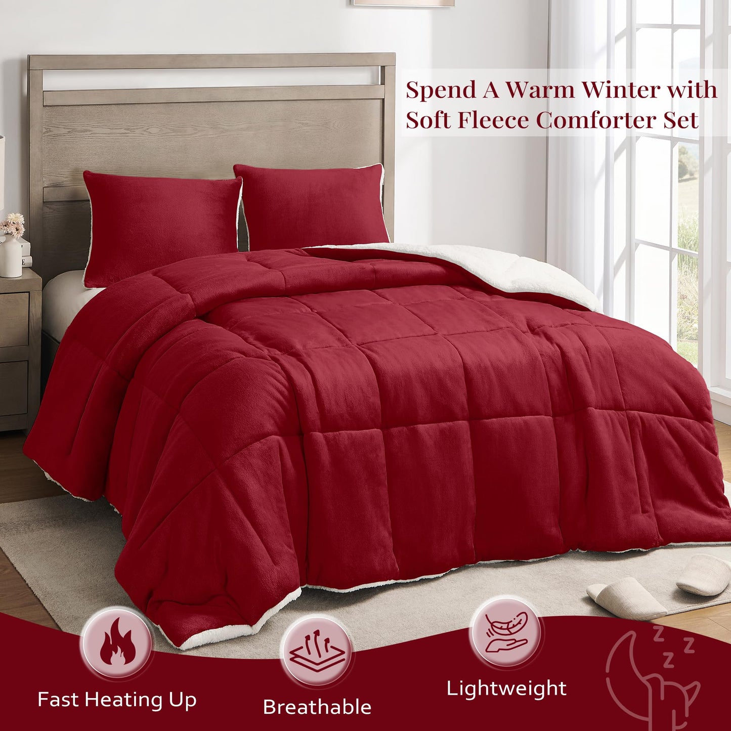 Luxury Fleece Sherpa Comforter Sets for Queen Bed, Soft and Warm Set