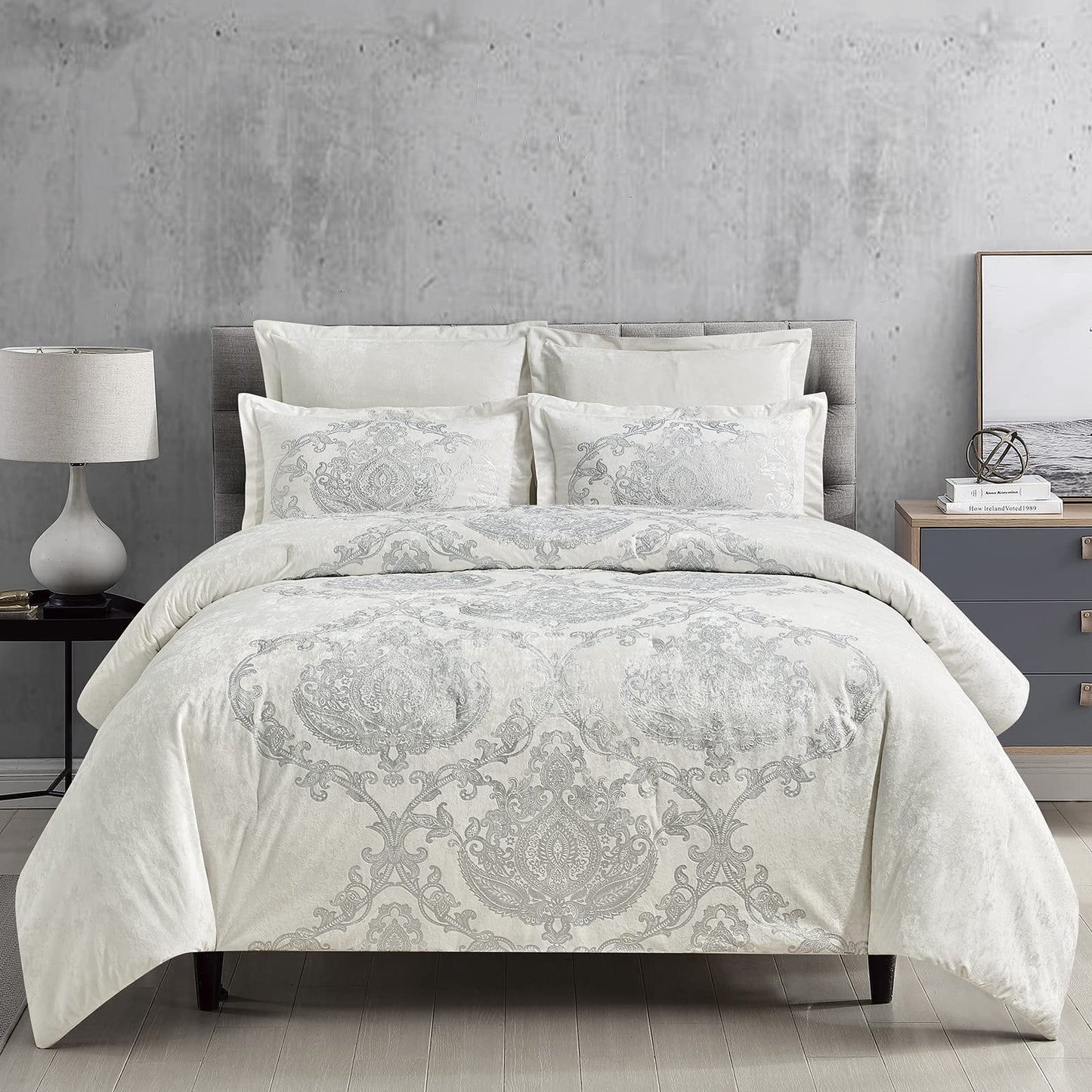 Metallic Print Comforter Set, Distressed Velvet Face with Metallic Print