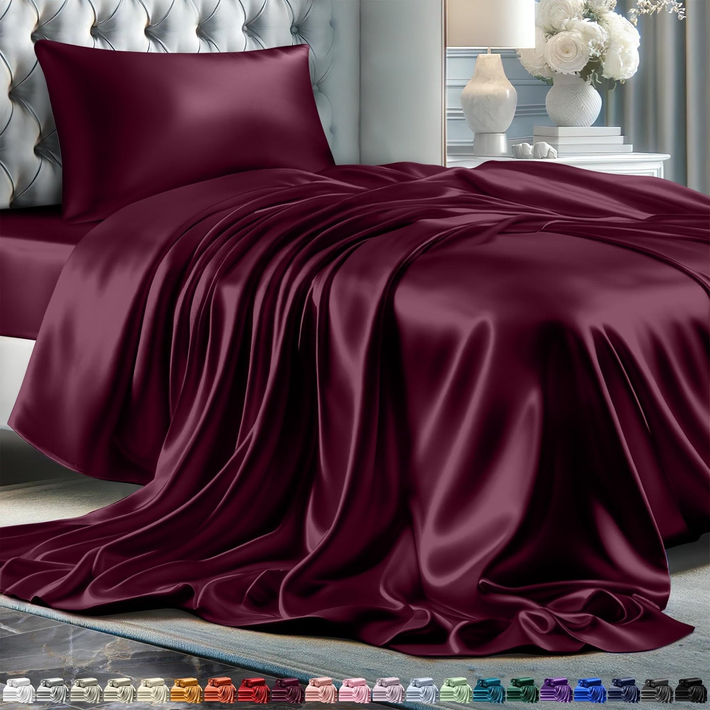 Queen Size Set 4 Pcs - Silky & Luxuriously Soft Satin Bed Sheets