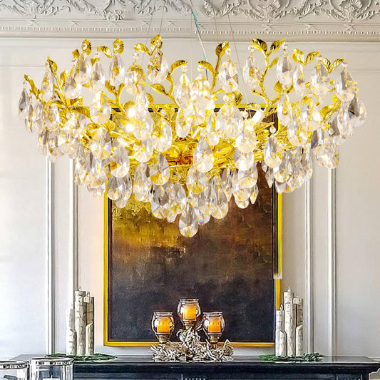 Modern Crystal Chandelier, Gold Pendant Flower Hanging Lighting