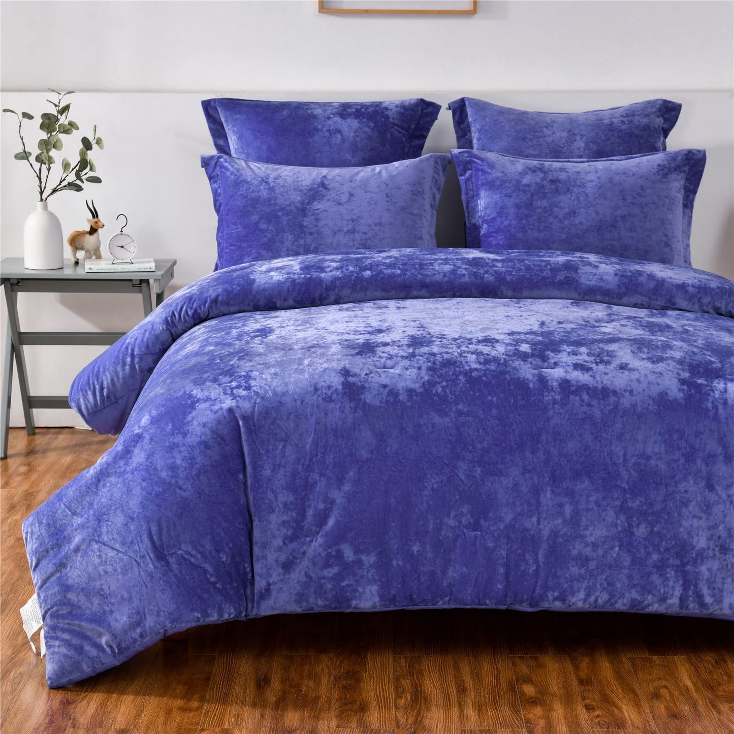 Distressed Velvet Comforter Set Brushed Solid Microfiber Reverse