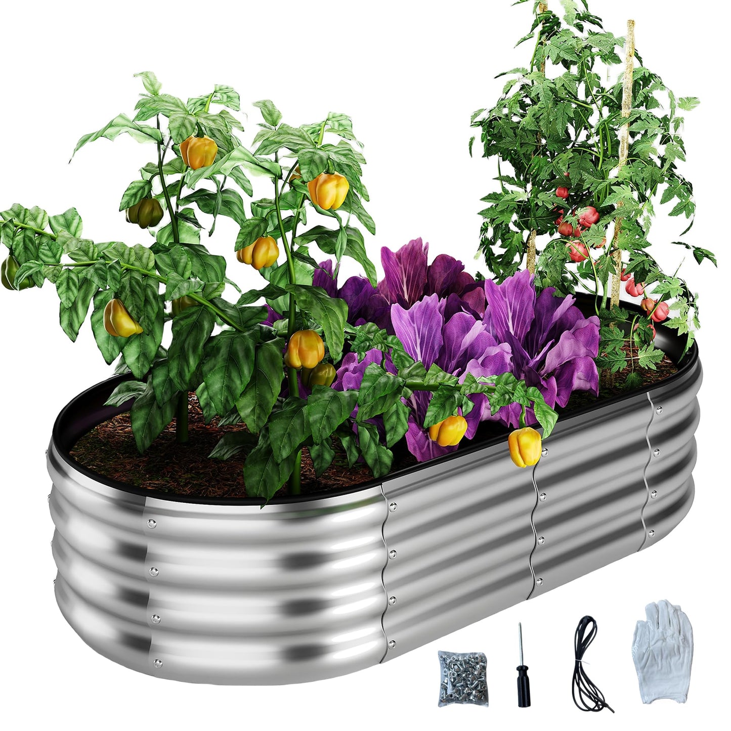 Galvanized Metal Planter Raised Garden Bed Kit for Gardening Outdoor