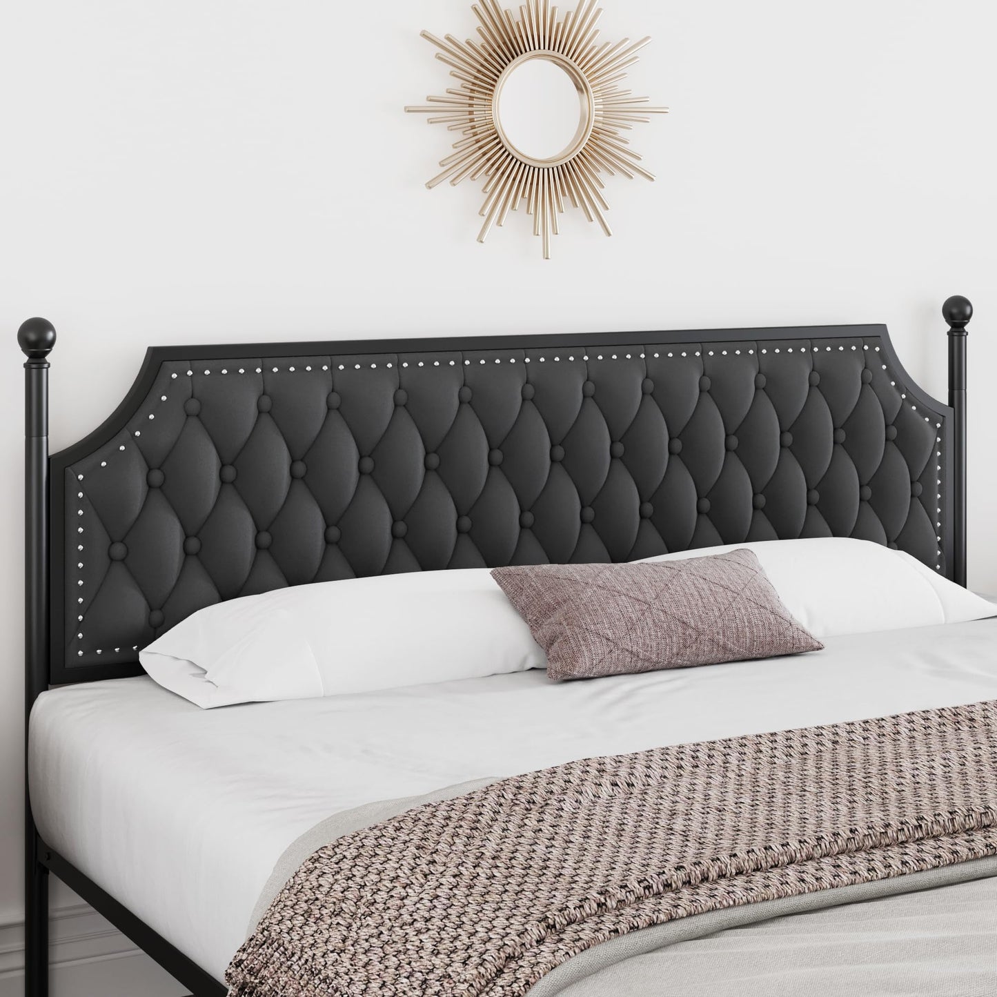 Upholstered Canopy Bed Frame with 2 Drawer and Button Tufted Headboard