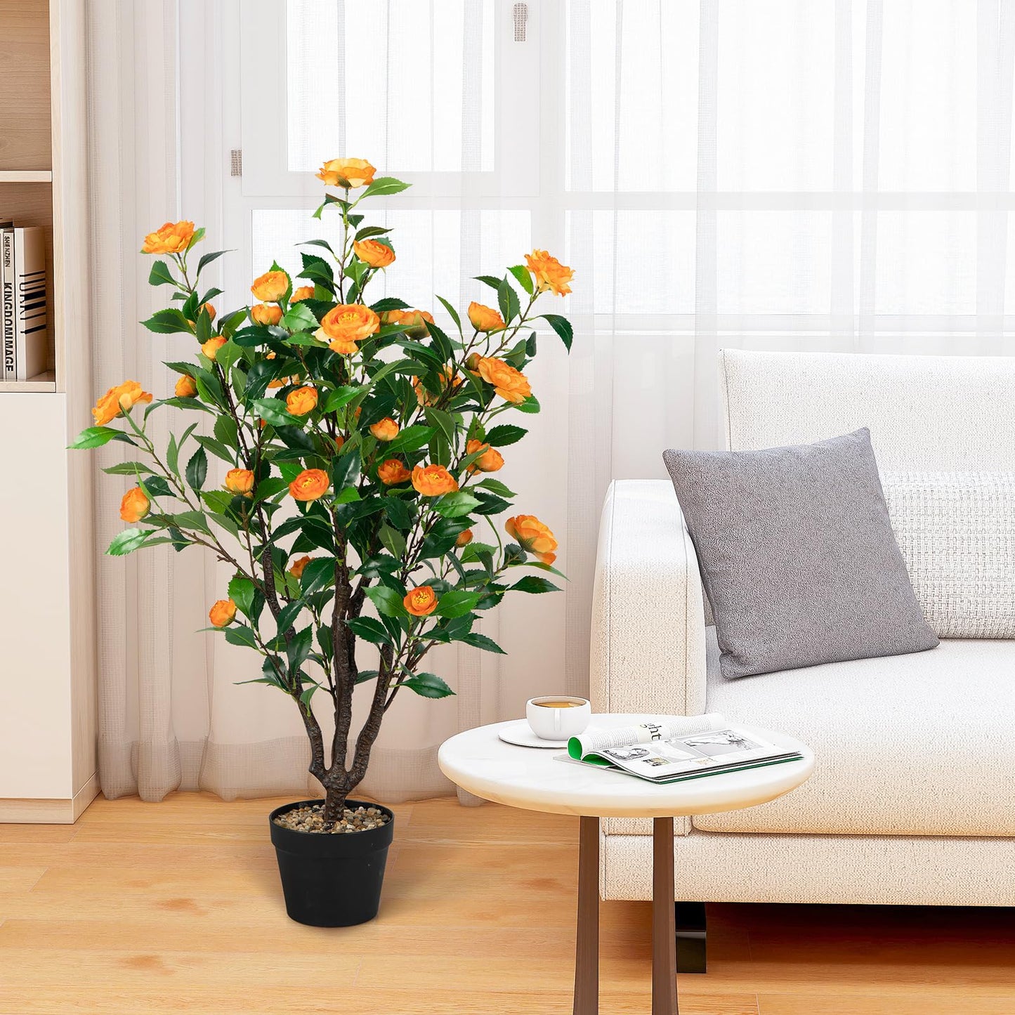 40” Artificial Camellia Tree with Fake Flowers for Indoor Outdoor Décor