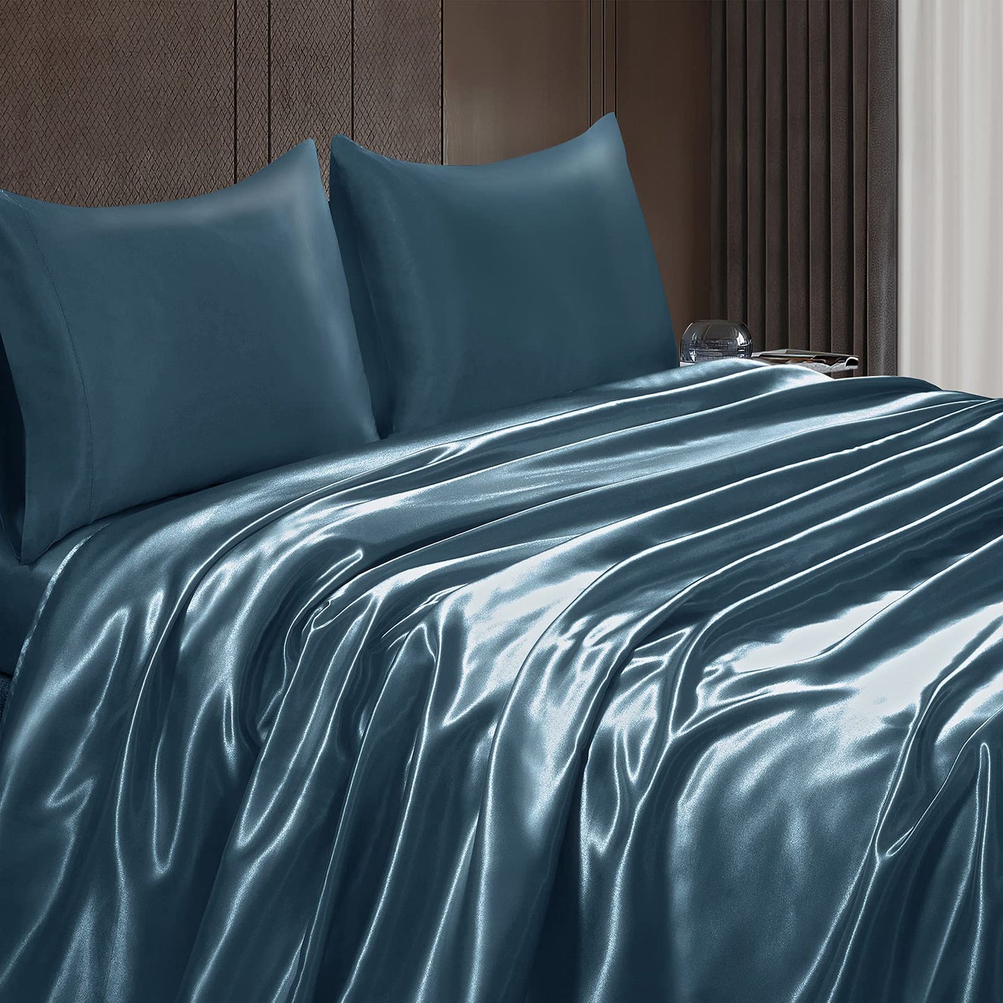 4pcs Satin Sheets Set Luxury Silky Satin Bedding Set with Deep Pocket