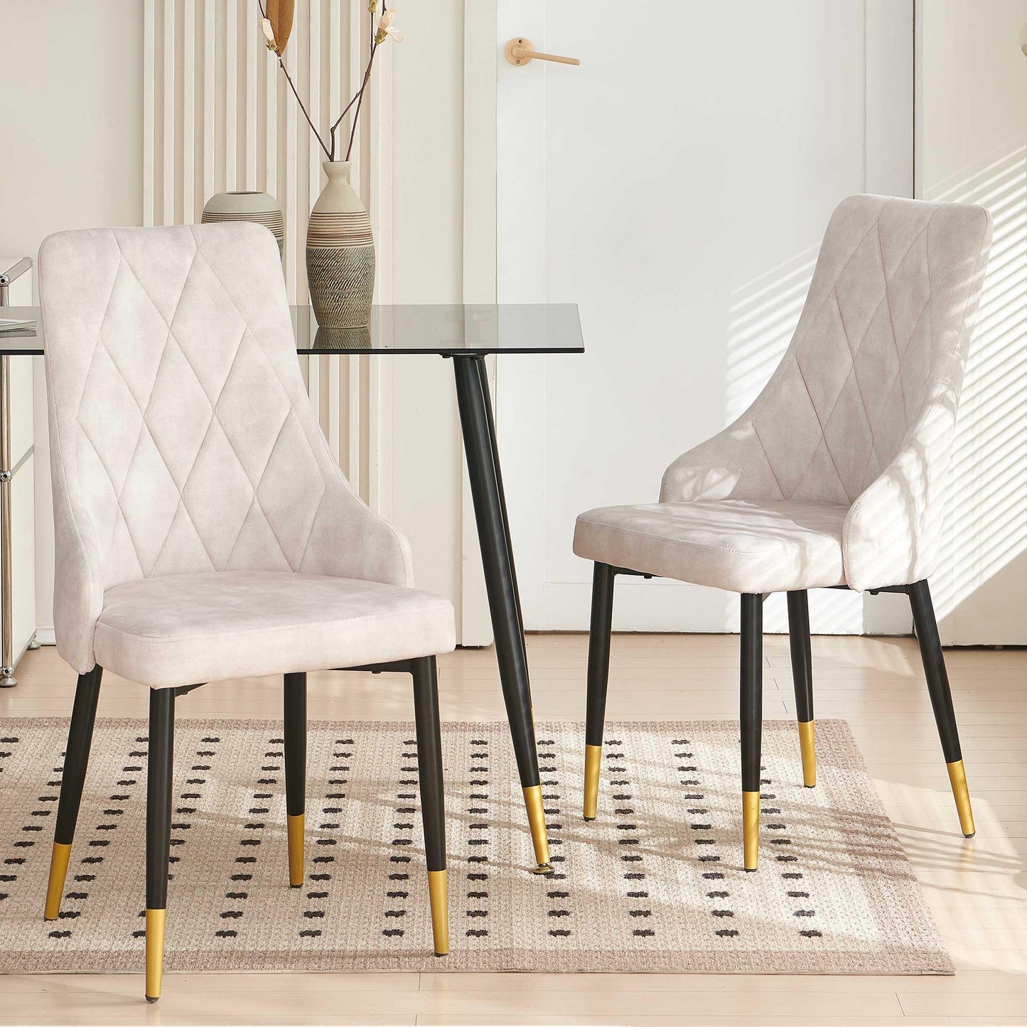 Kitchen Table and Chairs Set, Grey Glass Round Table with Metal Legs, 4 Chairs