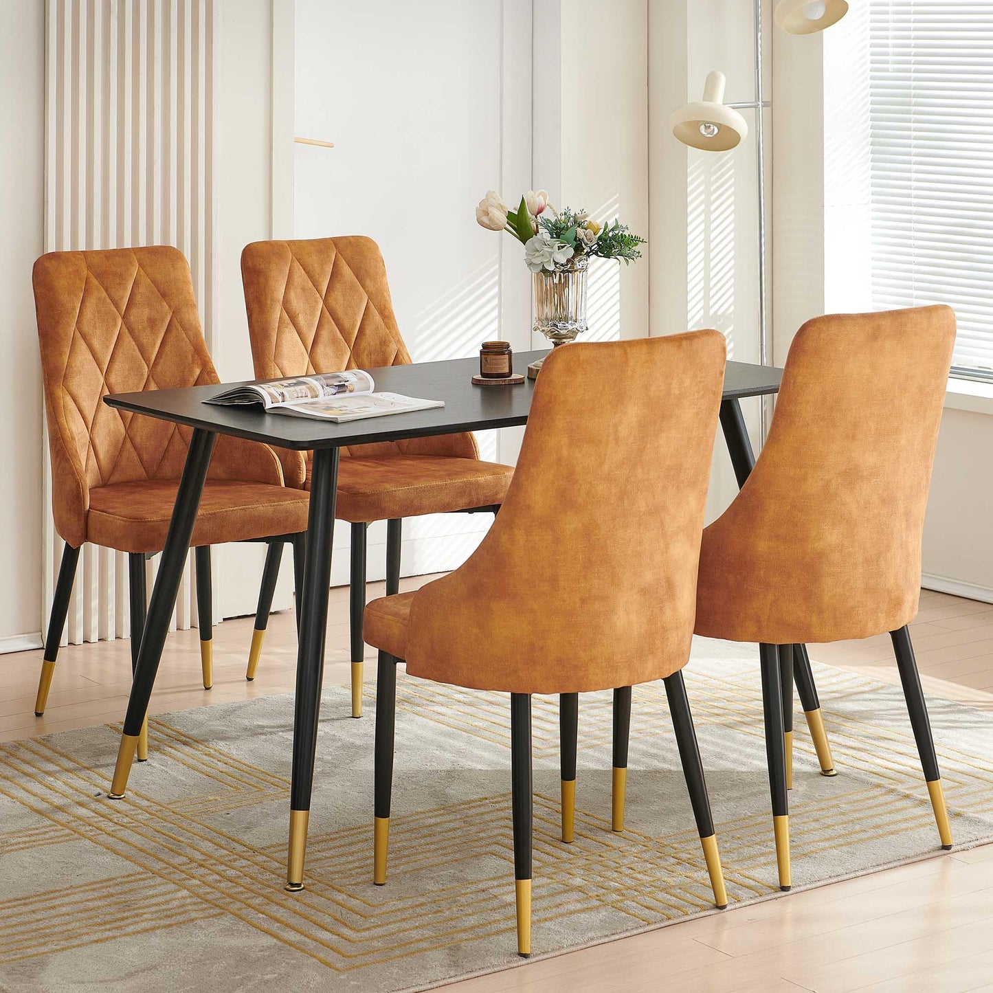 Kitchen Table and Chairs Set, Grey Glass Round Table with Metal Legs, 4 Chairs