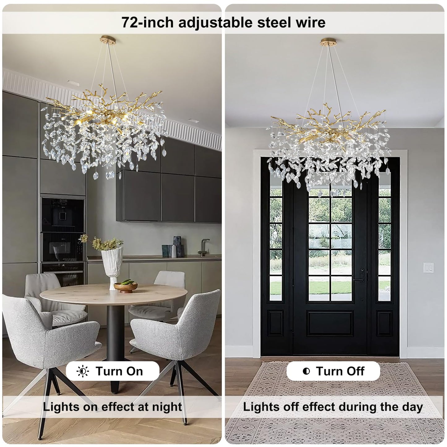 H134'' Modern Crystal Tree Branch Chandelier, Foyer High Ceiling Chandelier