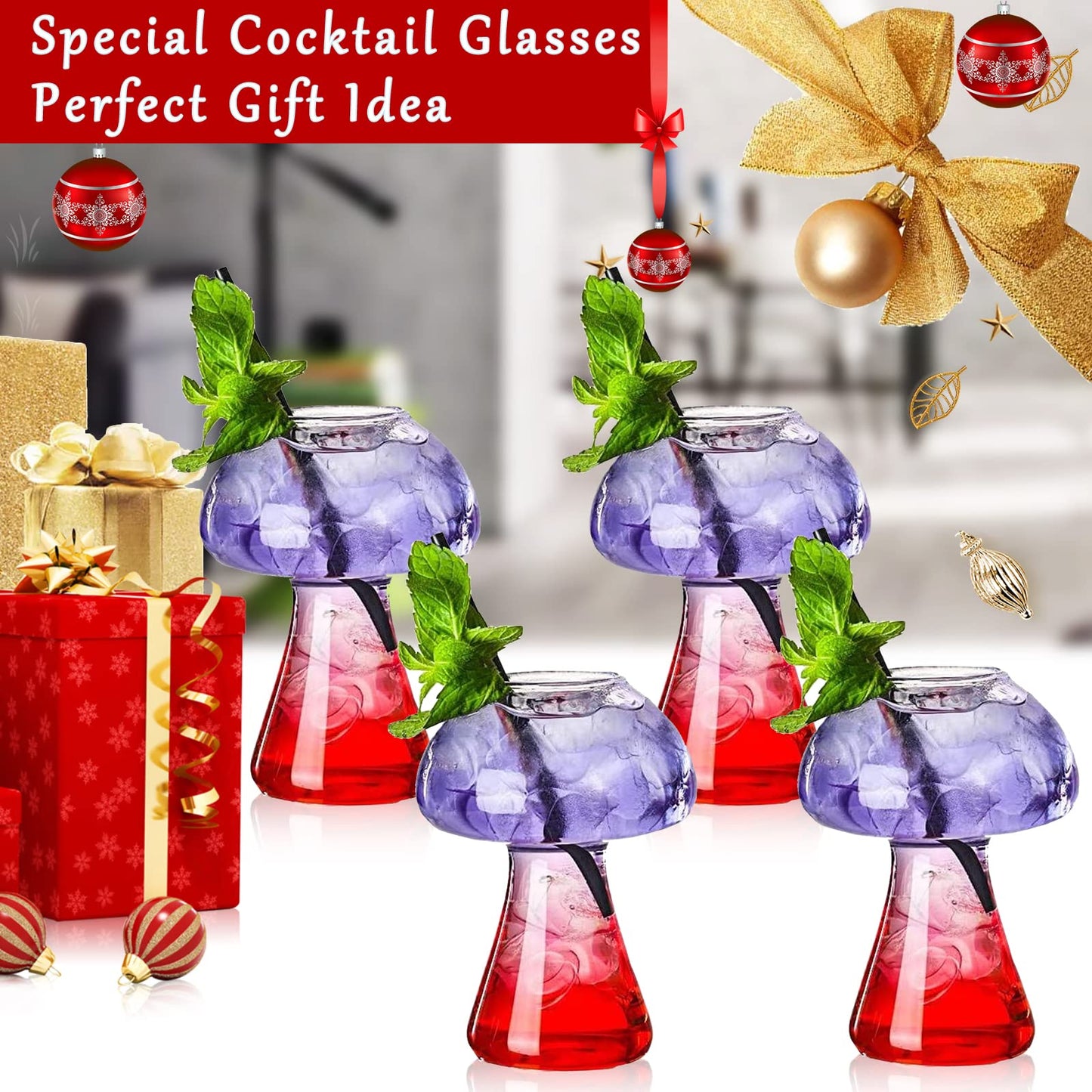 Creative Mushroom Shaped Cocktail Drinks Glass Cup Set of 2