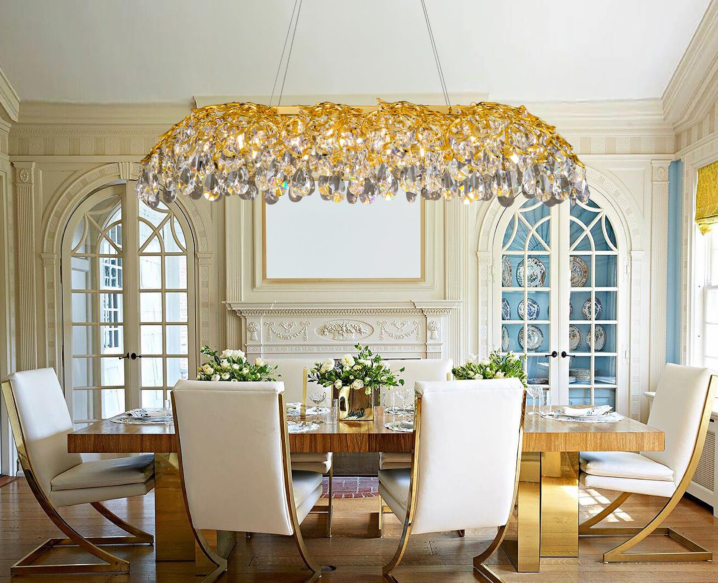 Modern Crystal Chandelier, Gold Pendant Flower Hanging Lighting