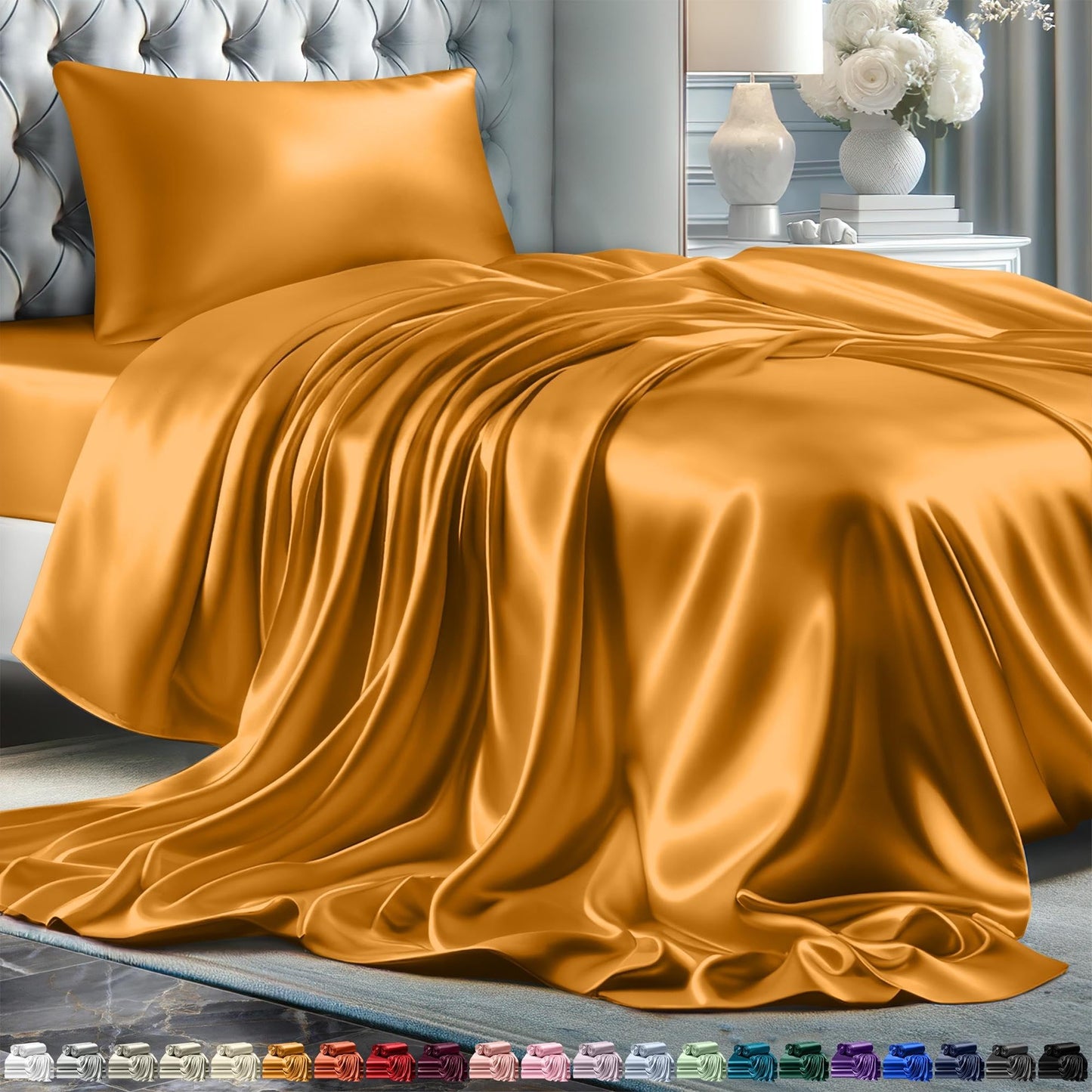 Queen Size Set 4 Pcs - Silky & Luxuriously Soft Satin Bed Sheets