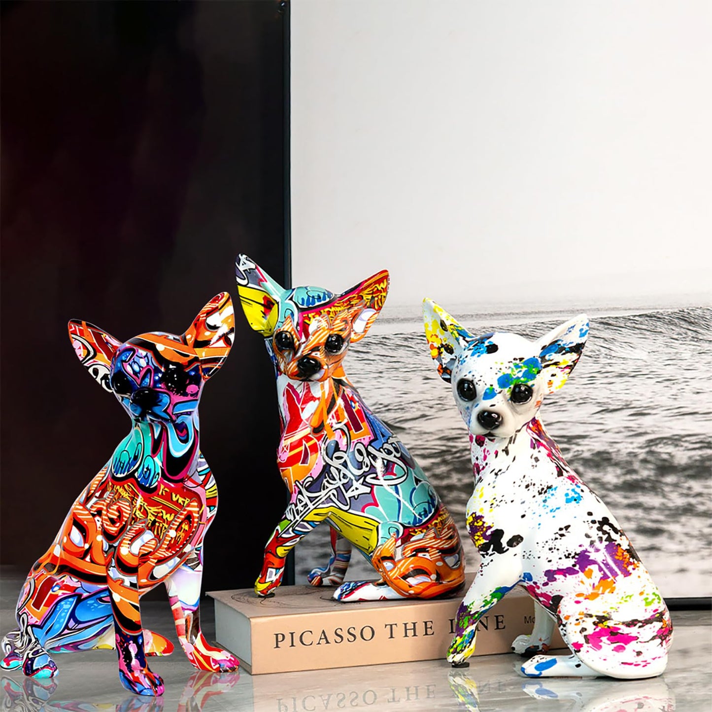 Graffiti French Bulldog Statue Sculpture Art Figurine Home Decoration