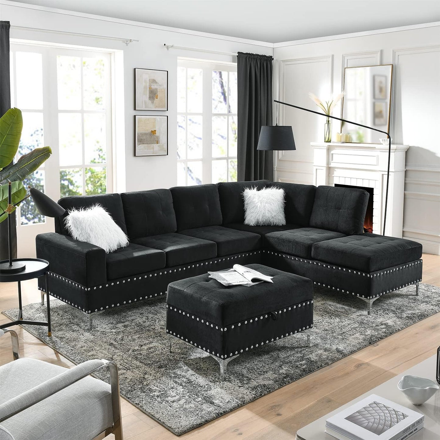 L-Shape Sectional 3-Seater Sofa with Extra Wide Reversible Chaise