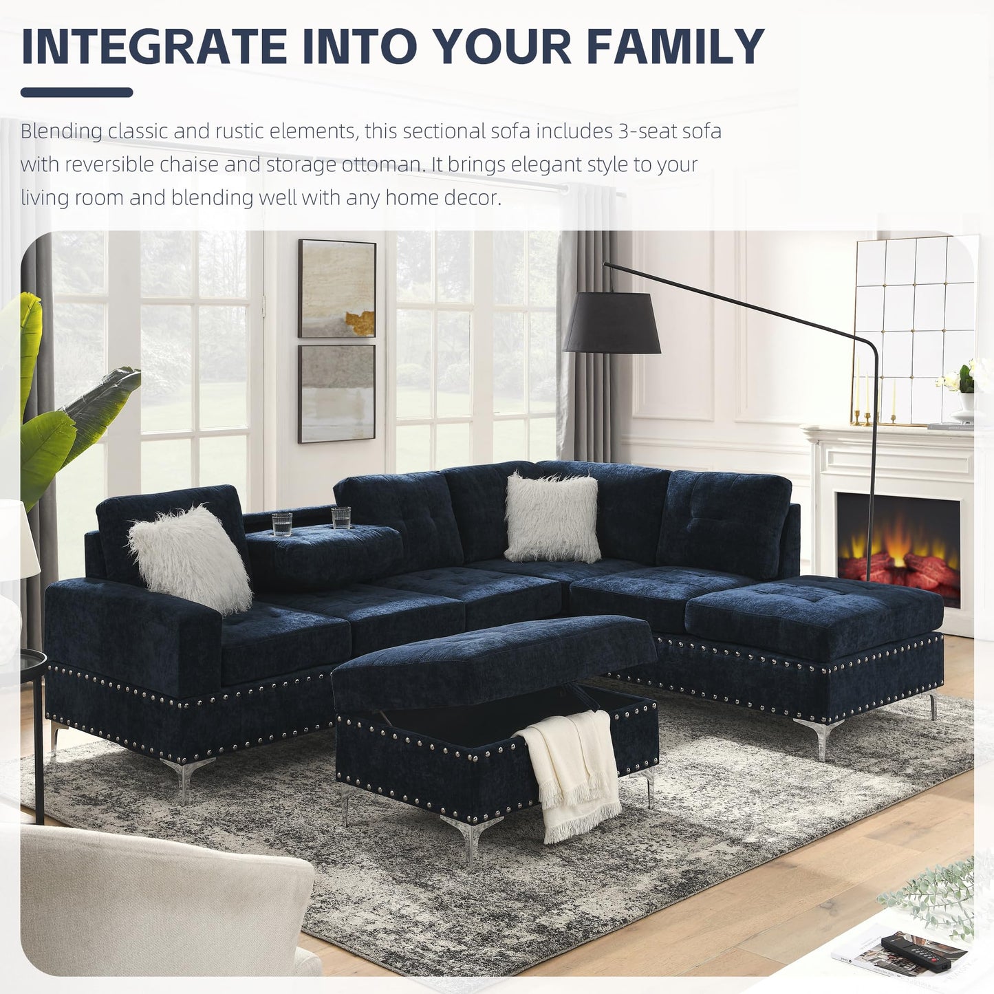 L-Shape Sectional 3-Seater Sofa with Extra Wide Reversible Chaise