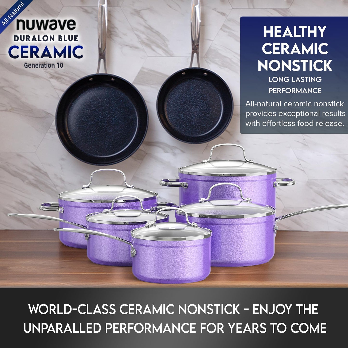 Ceramic Nonstick Cookware Set, Diamond Infused Scratch-Resistant