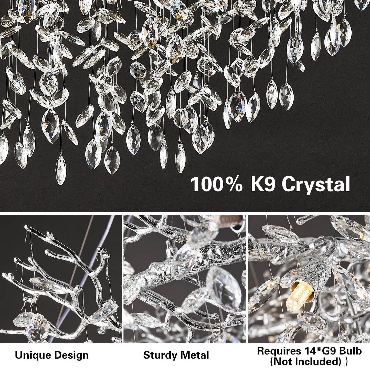 H134'' Modern Crystal Tree Branch Chandelier, Foyer High Ceiling Chandelier