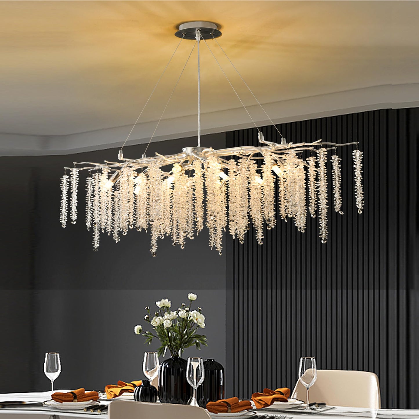 Modern Crystal Tree Branches Chandelier Gold Round Raindrop