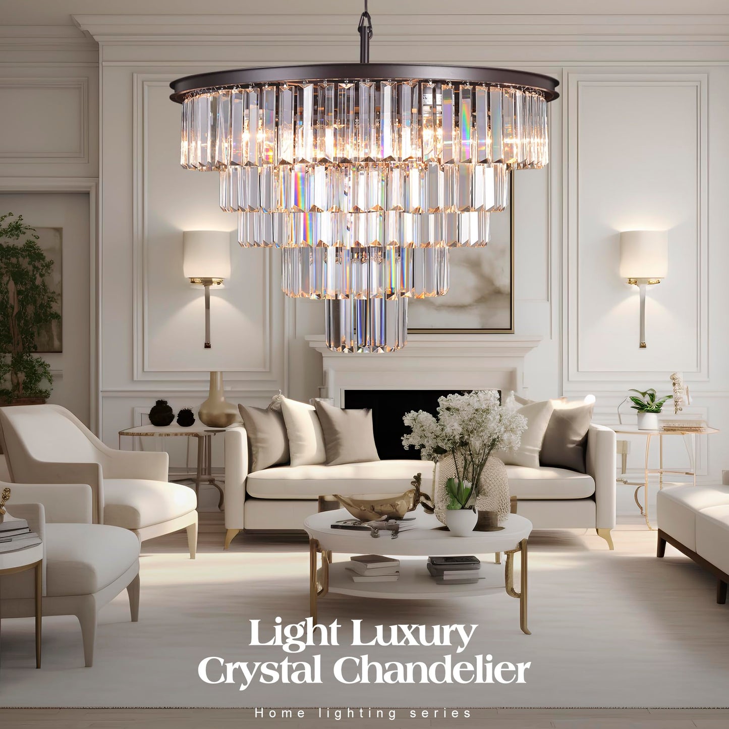 Luxury Smoke Crystal Chrome Chandelier, 8 Lights Pendant