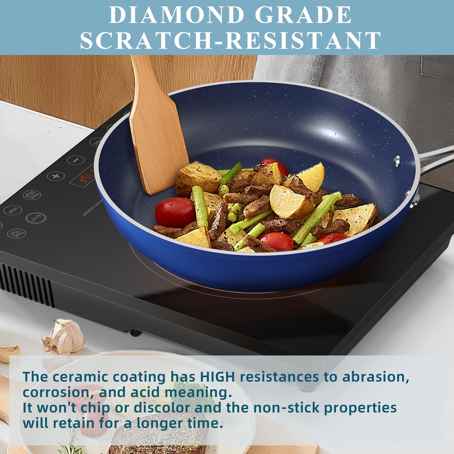 Ceramic Nonstick Cookware Set, Diamond Infused Scratch-Resistant